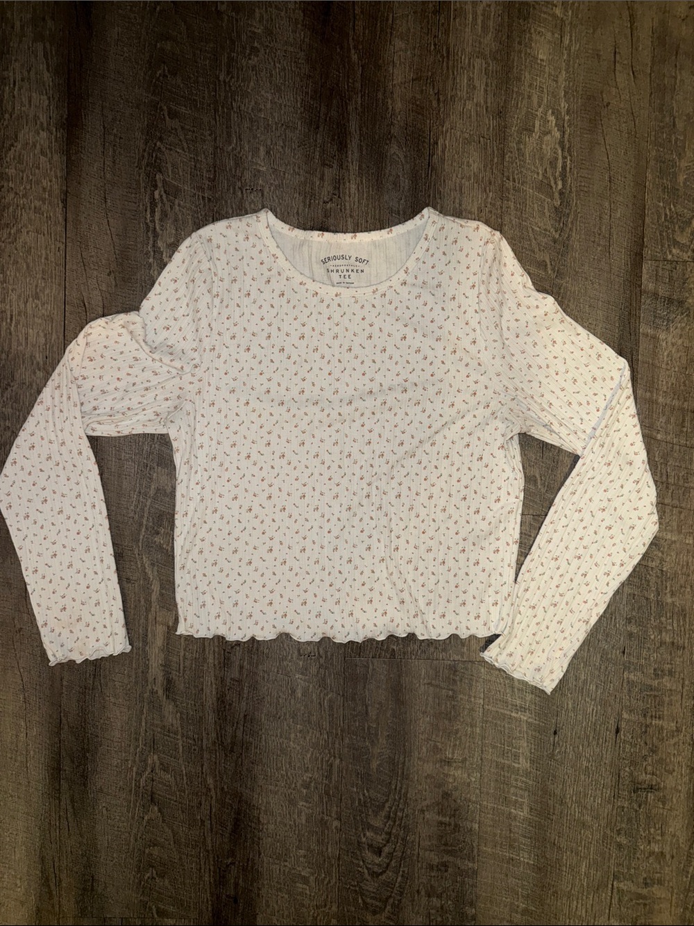 Aeropostale White Long-Sleeve Tee with Small Pink Floral Print